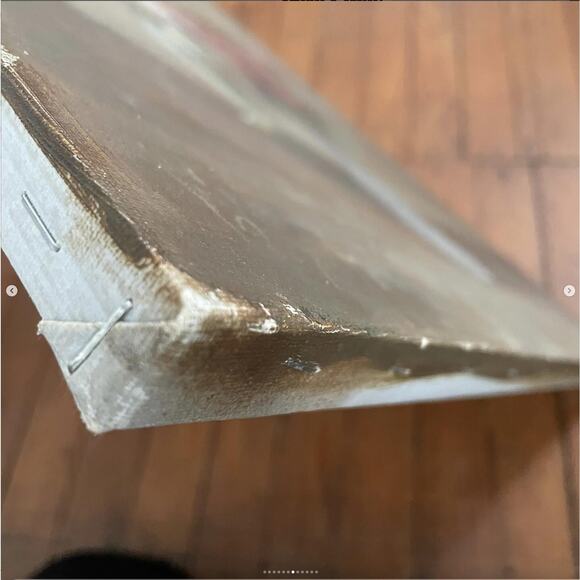 Vintage Flower Painting Large Floral Stretched Canvas Signed Pink Shabby 24x30" - Picture 9 of 10